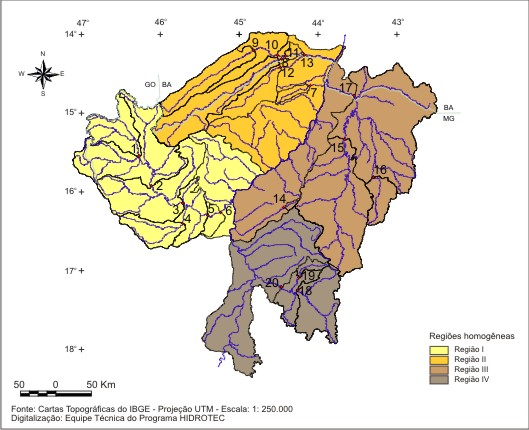 Figura 1- Localização das sub-bacias estudadas na região do Alto e Médio São Francisco em Minas Gerais