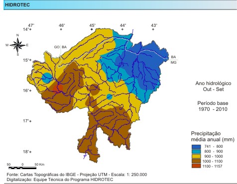 Figura 1 - Mapa da precipitação média anual (mm/ano), da bacia do rio das Velhas