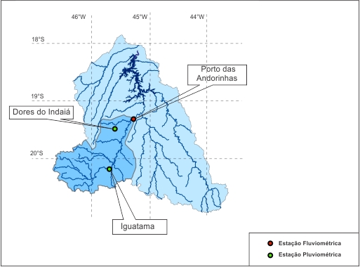 Figura 1 - Localização da estação fluviométrica e das estações pluviométricas, na bacia do rio das Velhas