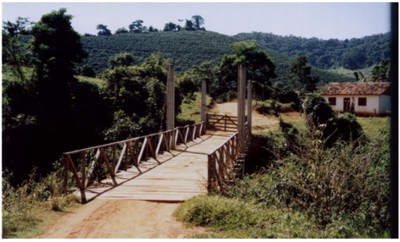 Figura 1 - Vão livre sob ponte (madeira e pilar  de concreto) no rio Casca - São Miguel do Anta - MG