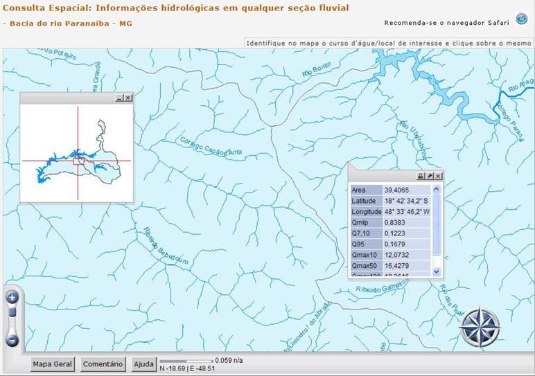 Figura 11 - Consulta espacial: Informações em qualquer seção fluvial da bacia do rio Paranaíba – MG