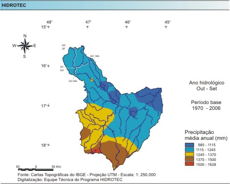 Figura 1 - Mapa da precipitação média anual (mm/ano), da bacia do rio Paracatu