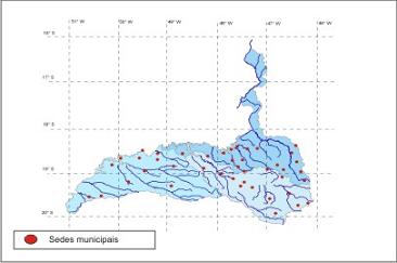 Figura 1 - Localização das sedes municipais região do rio Paranaíba, em Minas Gerais