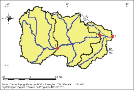 Figura 1 - Região hidrologicamente homogênea e localização das sub-bacias, na bacia do Pardo